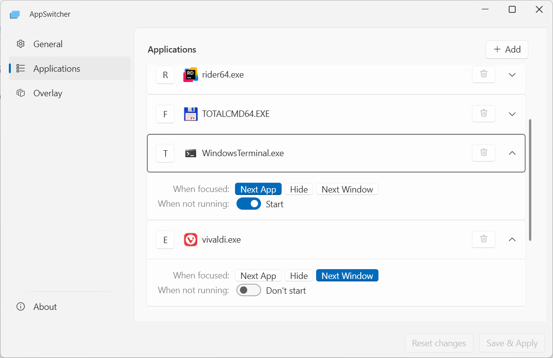 Applications settings